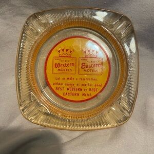 Best Western / Best Eastern Motel Vintage Glass Ashtray - Yellow & Red